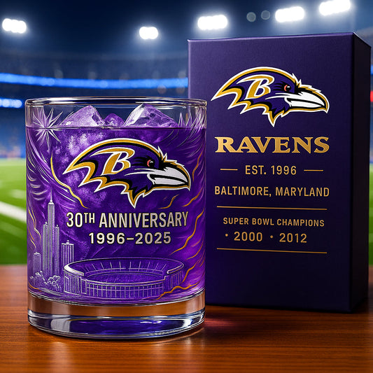 🏈 NFL Team🔥Baltimore Ravens 30th Anniversary Whiskey Glass