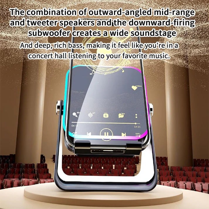 🎄 49% OFF! ✨ 5-IN-1 WIRELESS SPEAKER - Bluetooth, Induction Charging & Adjustable Stand, 20W HD Sound with RGB Lighting, Perfect for Christmas Music and Home Entertainment 🎶📱