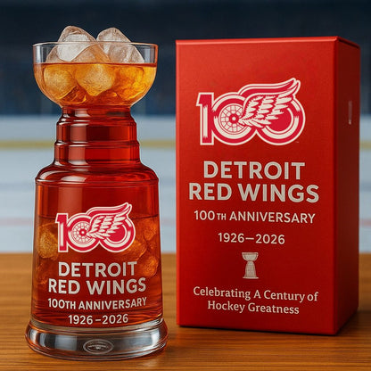 🏒 NHL Team🔥Detroit Red Wings 100th Anniversary Whiskey Glass