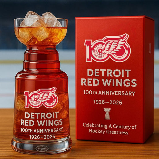 🏒 NHL Team🔥Detroit Red Wings 100th Anniversary Whiskey Glass
