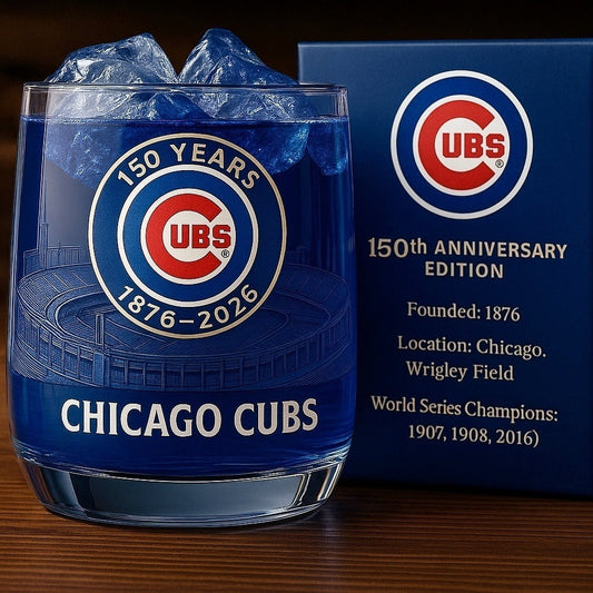 ⚾ MLB Team🔥Chicago Cubs 150th Anniversary Rocks Whiskey Glass