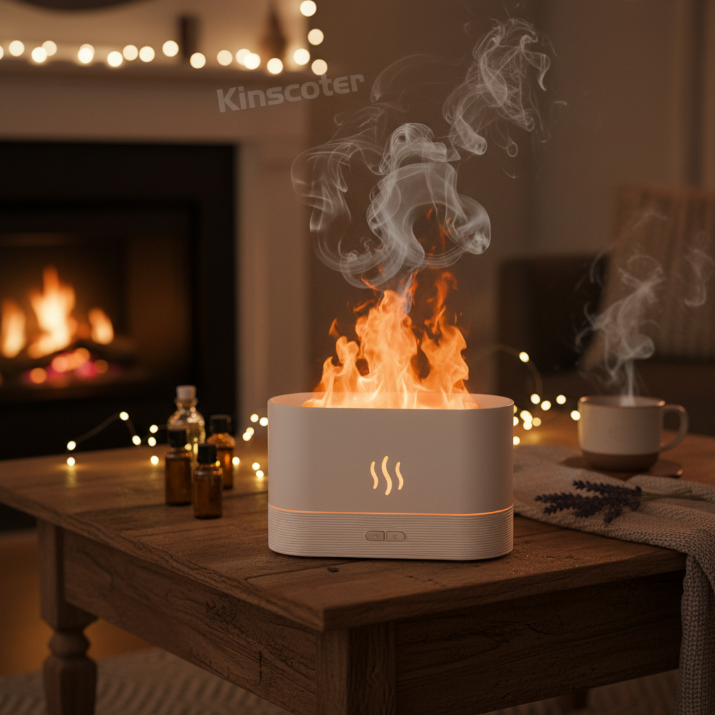 KINSCOTER Aroma Diffuser Air Humidifier Ultrasonic Cool Mist Maker Fogger Led Essential Oil Flame Lamp Difusor