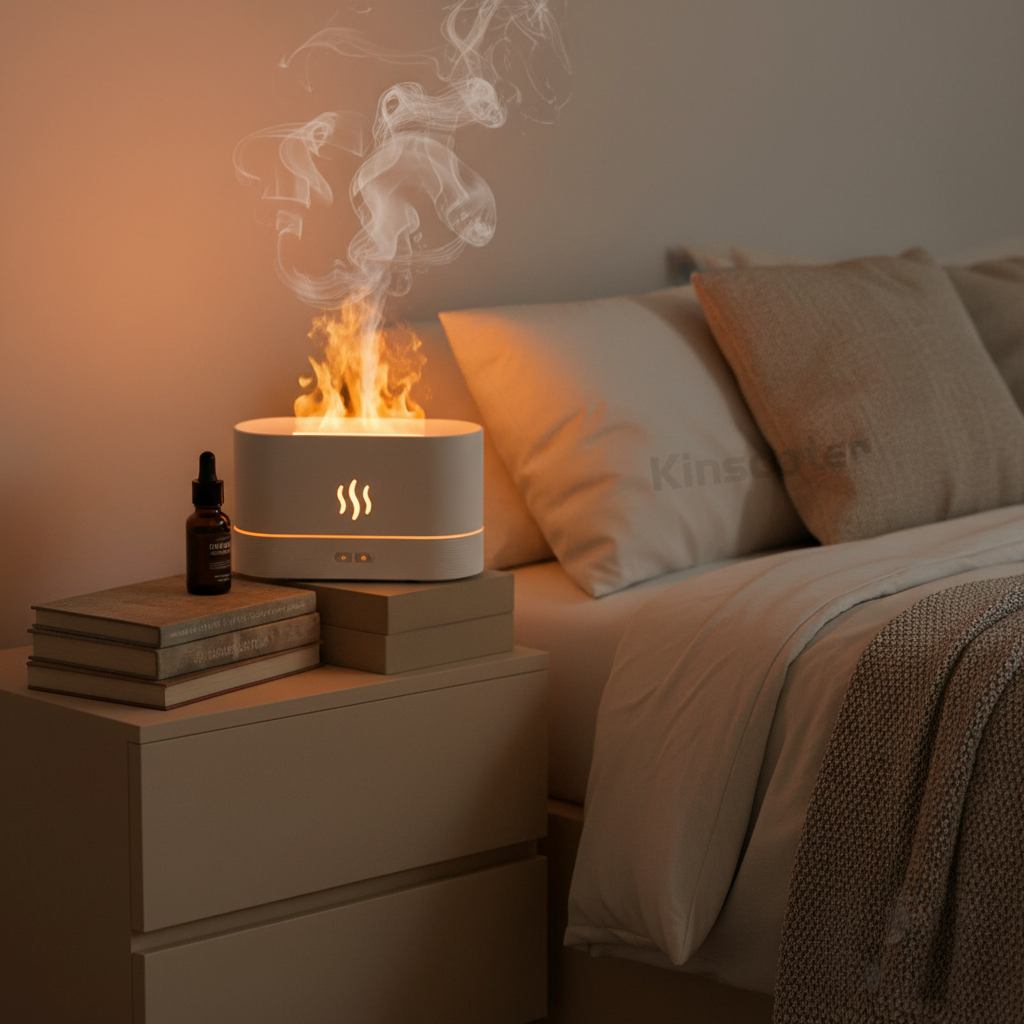 KINSCOTER Aroma Diffuser Air Humidifier Ultrasonic Cool Mist Maker Fogger Led Essential Oil Flame Lamp Difusor